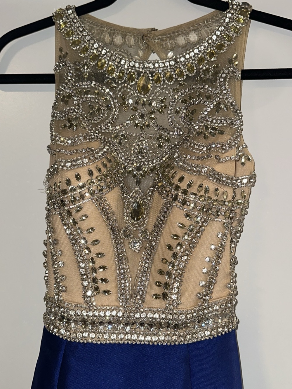 Embellished Jewel Bodice Evening Dress - Nude & Royal Blue - Picture 1 of 5